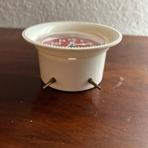 Vintage Europa Desk Clock Retro White Red Ticking Working Collection Piece AS IS - Picture 13 of 13